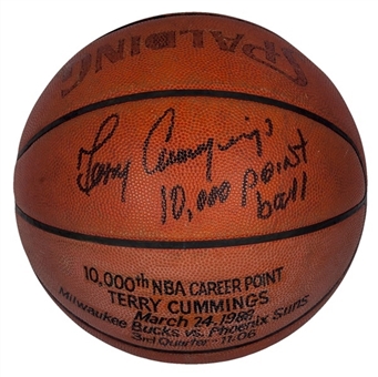 1988 Terry Cummings Game Used and Signed 10,000 Point Basketball used on 3/24/88 (Cummings LOA)